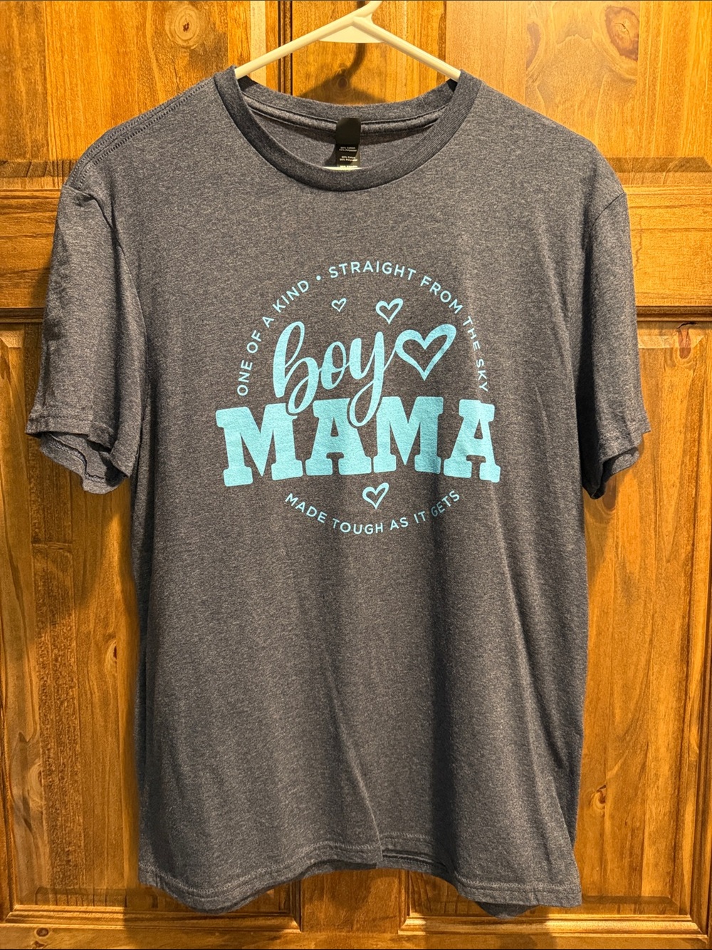 District Navy Blue Tee with Light Blue "boy MAMA" Graphic